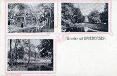 9820 Collage van gezichten te Rijsenburg:- Het Zwitsers bruggetje.- Het park Willinkshof.- Een vijver in het bos.N.B. ...